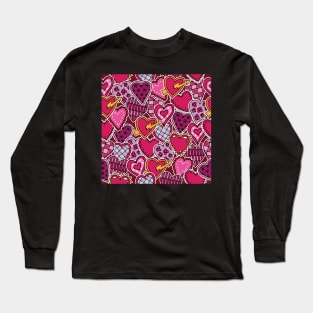 Hand Drawn Pink Hearts Long Sleeve T-Shirt